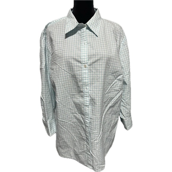 Jones New York Signature woman’s 2XL Light Blue Check Long Sleeve Button-Up - Picture 1 of 6